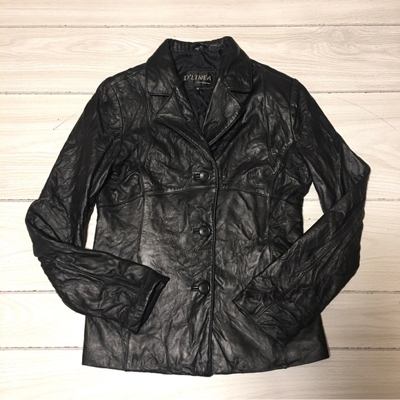Vtg Size M Women’s Black Genuine Leather Jacket/Blazer By D’Linea - Picture 1 of 10